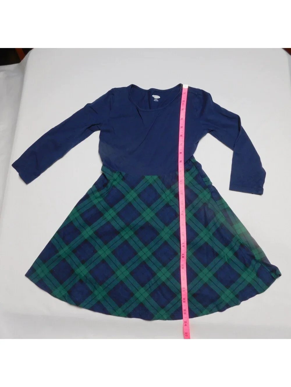 Old Navy Girls Blue Plaid Fit & Flare Dress Long Sleeve Size Small (6-7)